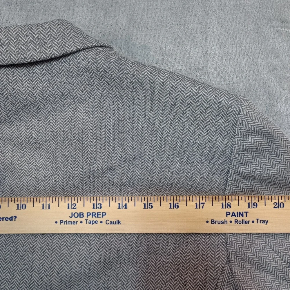Preppy Office Sport Coat Mens L Grey Herringbone 2 Button Blazer Dark Academia